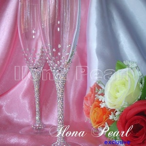 Personalized Wedding Swarovski Crystal Champagne Wine Glasses Multicolor Brilliant Mr Mrs Bride Groom Toasting Flutes Gold Silver Boho Gift
