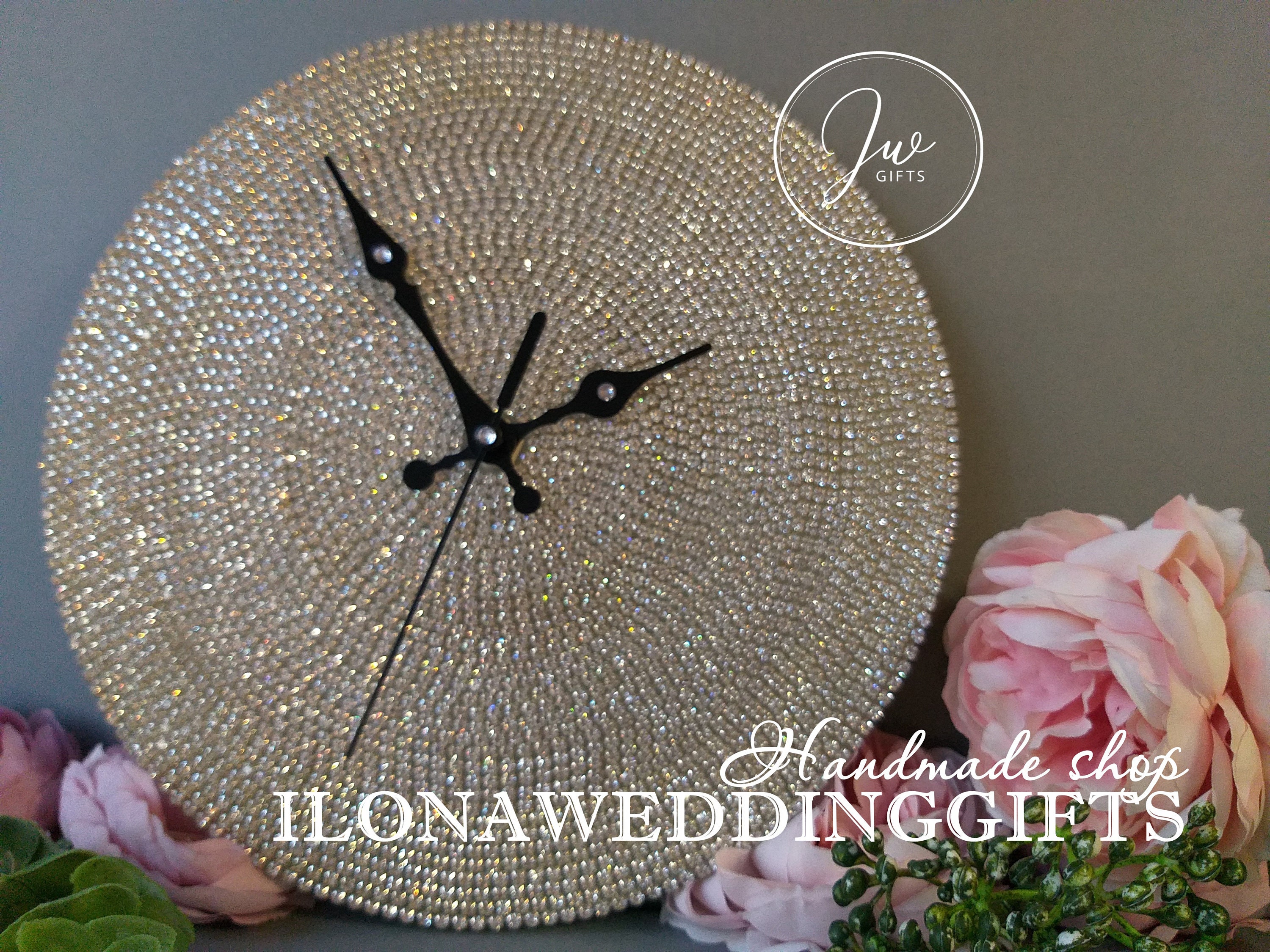 Bling Silent Wall Clock Round Modern Clock Swarovski Crystals Etsy