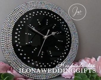 Beautiful Wall Clock Bling Swarovski Multicolor Rhinestones Elegant Style Anniversary Gift Stunning Luxury Exclusive Round Silent Glam Room