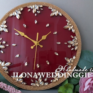 Red Gold Clock Wall Desk Silent Swarovski Crystal Ideal Home Decor Decorative Elegant Gorgeous Luxury Anniversary Birthday Housewarming Gift