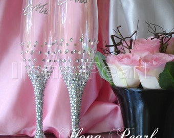 Multicolor Briljante Bruiloft Swarovski Crystal Gepersonaliseerde Champagne Wijn De heer Mevrouw Bruidegom Toasten Glazen Fluiten Aniversary Gift