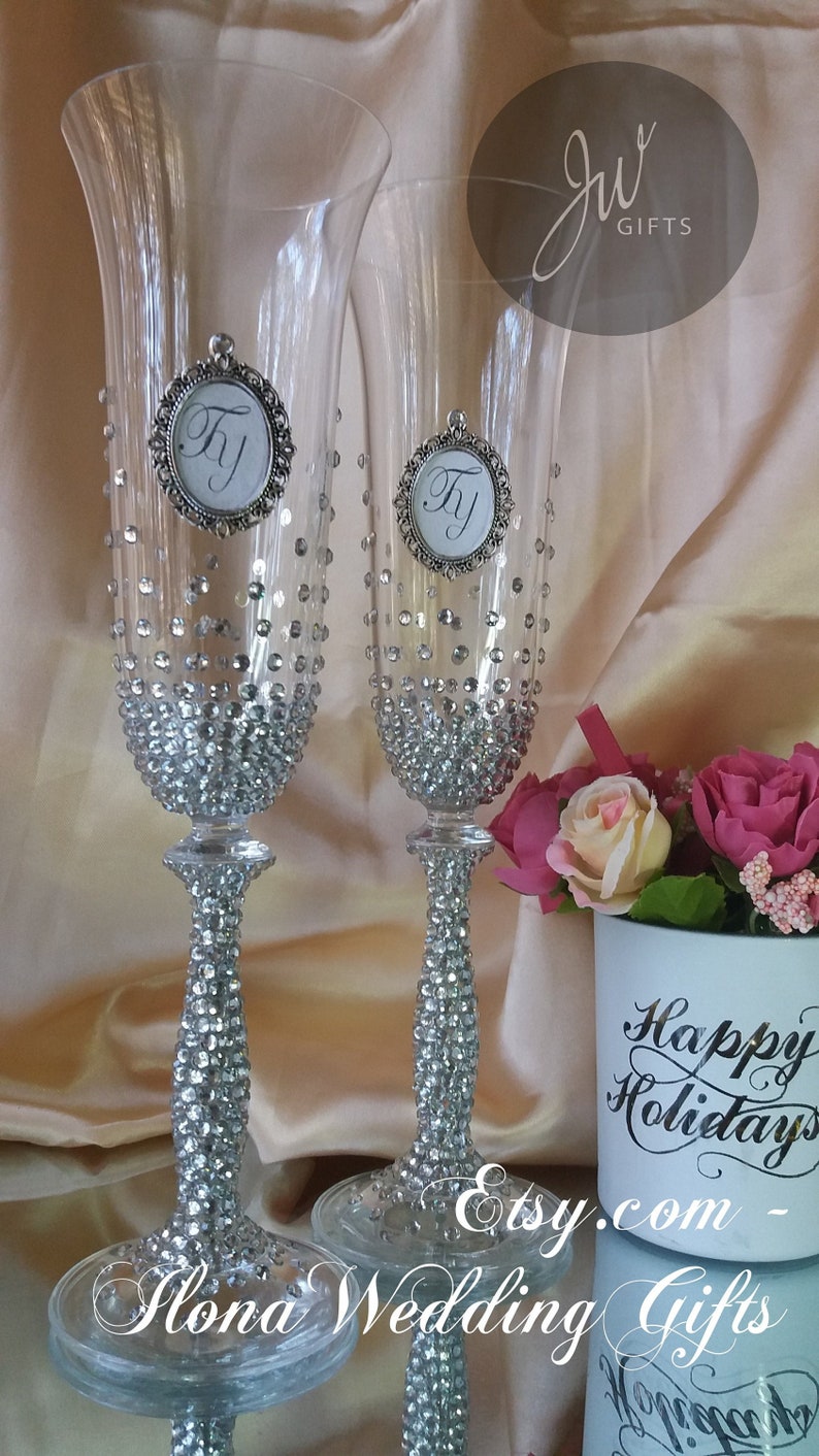 Bling Swarovski Crystal Champagne Flutes Glasses Personalized Etsy