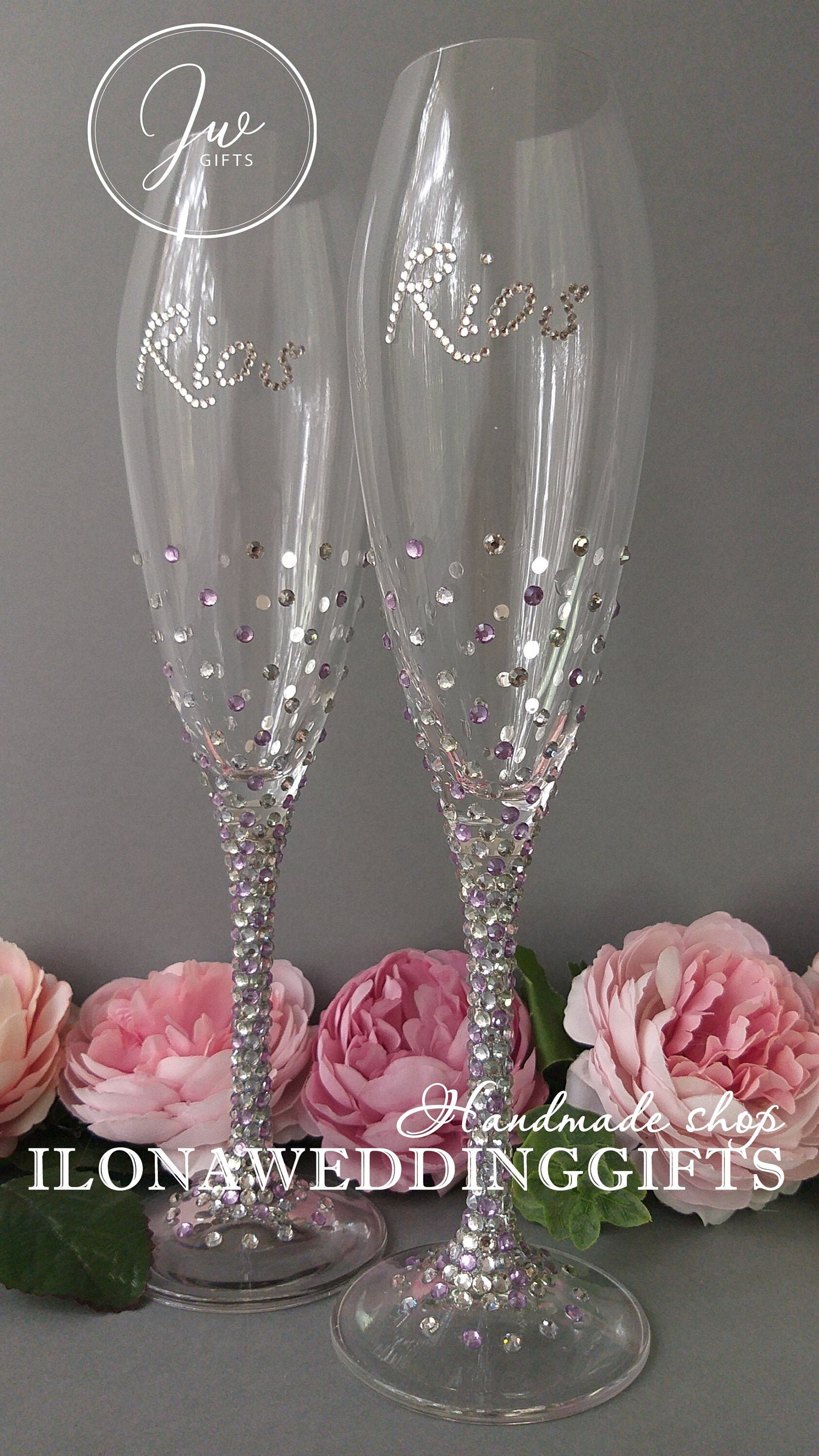 Personalized Wedding Toasting Champagne Glasses Swarovski Crystal