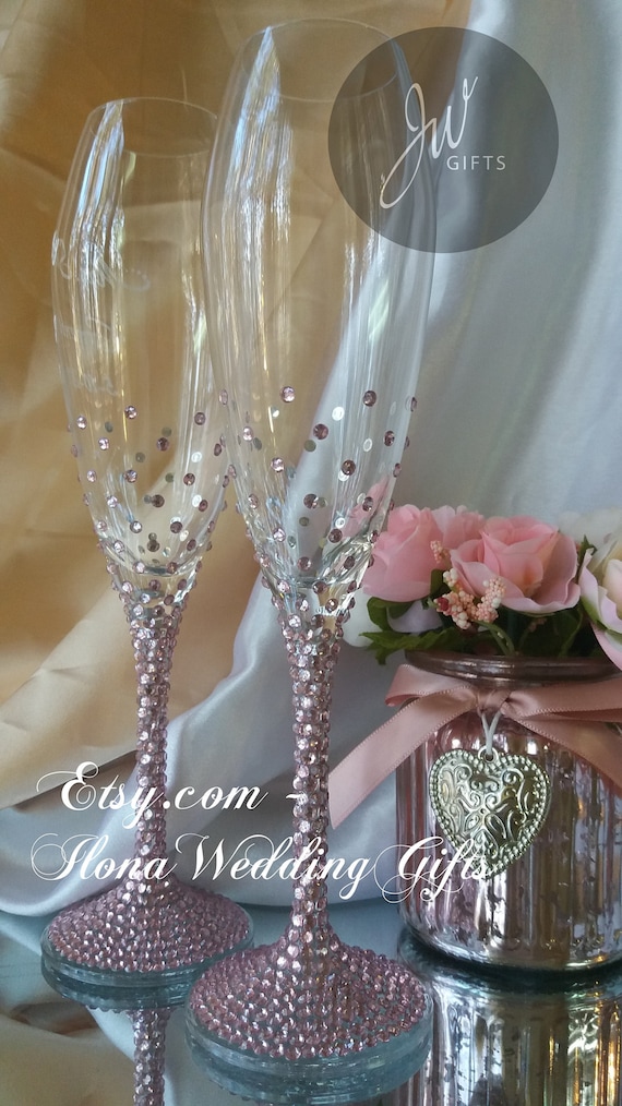 Bling Blush Swarovski Crystal Wedding Champagne Flutes Glasses - Etsy Israel