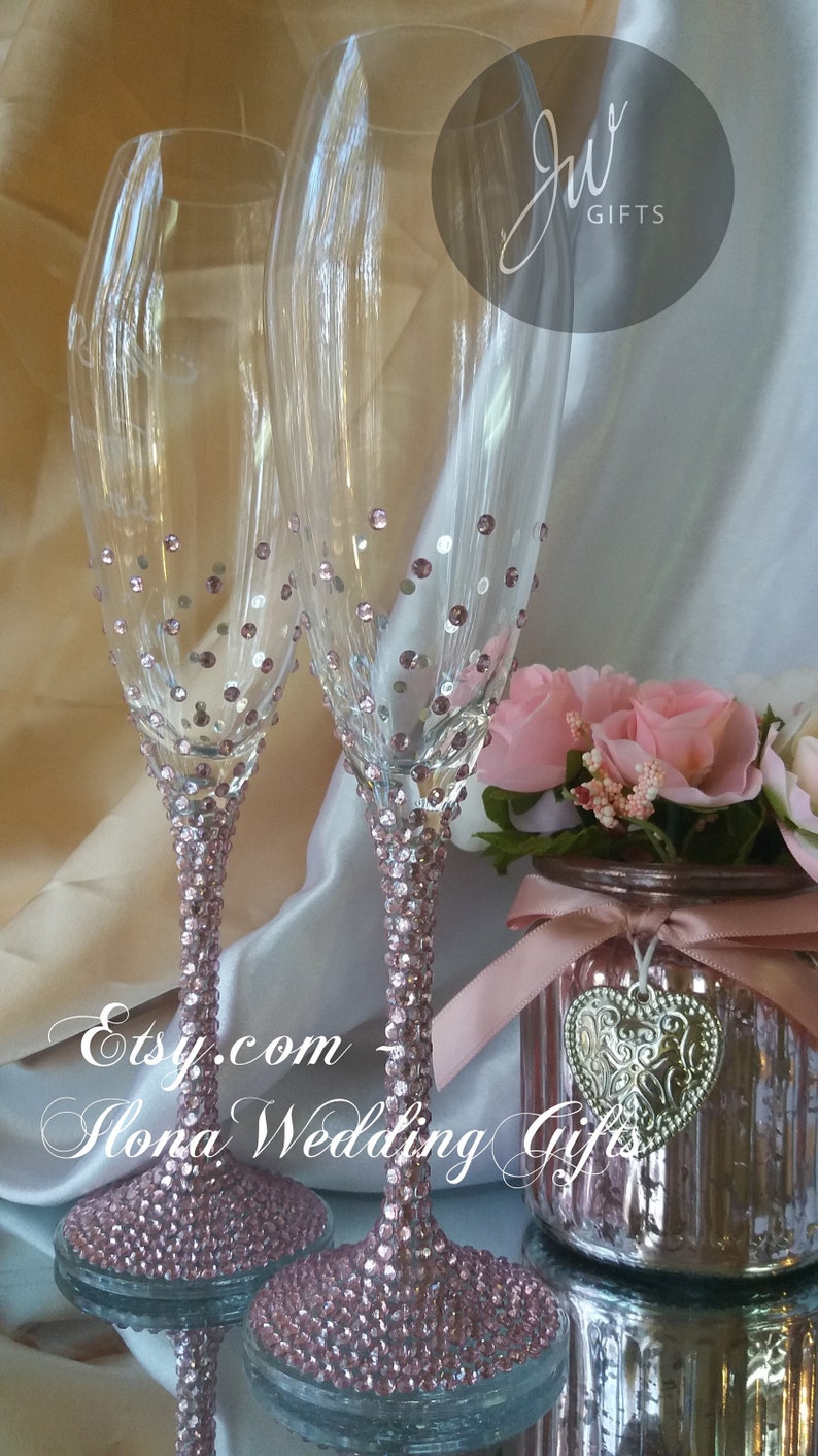 Bling Blush Swarovski Crystal Wedding Champagne Flutes Glasses Etsy