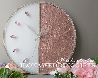 Rose Gold Wall Clock Bling Swarovski Crystal Custom Silent Painted Home Decor Decorative Elegant Lovers Rhinestone Housewarming Wedding Gift