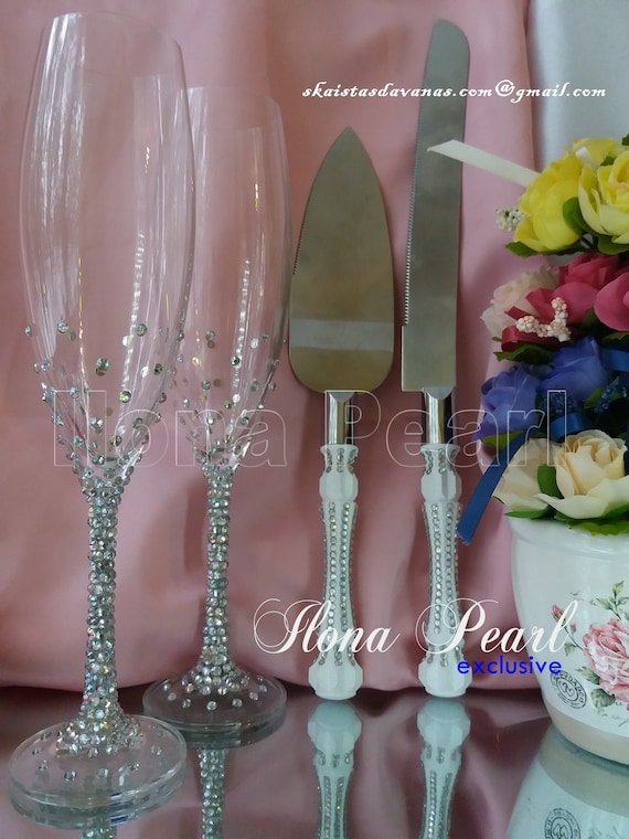 Wedding cake server set with swarovski crystals sale