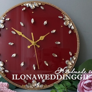 Red Gold Clock Wall Desk Silent Swarovski Crystal Ideal Home Decor Decorative Elegant Gorgeous Luxury Anniversary Birthday Housewarming Gift