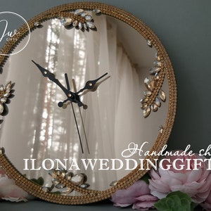 Mirror Wall Clock Home House Decor Round Modern Swarovski Crystals Rhinestones Elegant Style Stunning Luxury Exclusive Glam Magic Minimalist