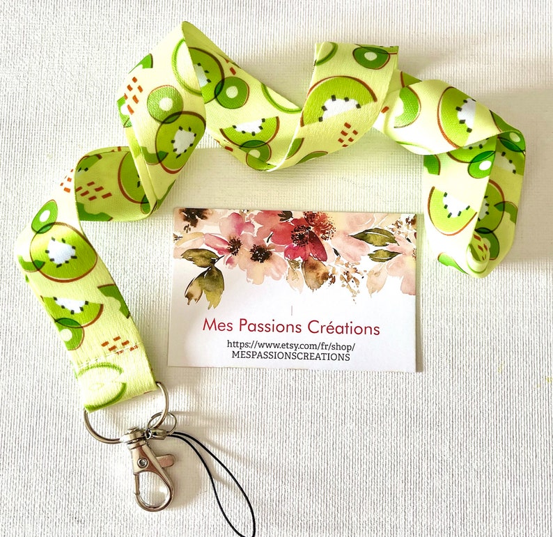 Neck strap, Key ring cord, Lanyard, Bus card, Navigo Pass ref 15... Fruit theme kiwi