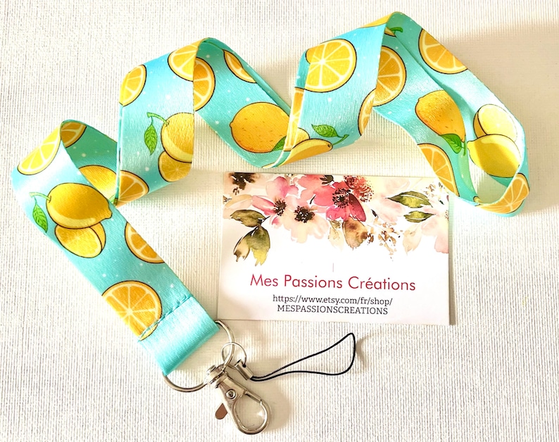 Neck strap, Key ring cord, Lanyard, Bus card, Navigo Pass ref 15... Fruit theme citron