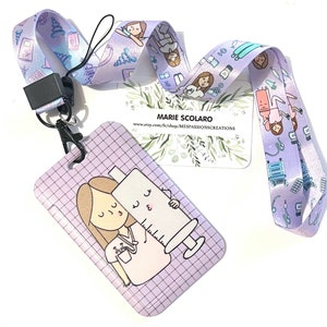 DUO Tour de cou, Cordon porte clefs, Lanière, Carte de bus, Pass Navigo, Porte carte/badge assorti Réf M17 Thème Soignants
