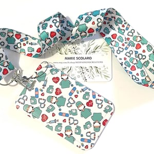 DUO Neck strap, Keyring lanyard, Lanyard, Bus pass, Navigo pass + Card/badge holder Ref M5. White Nurse theme