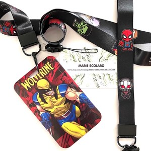DUO Tour de cou, Cordon porte clefs, Lanière, Carte de bus, Pass Navigo  + porte carte/badge thème SUPER HEROS