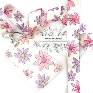 Correa para el cuello, cordón para llavero, correa, tarjeta de autobús, pase Navigo + portatarjetas/credencial ref. 48 TP... Tema de flores rosas y de Parma