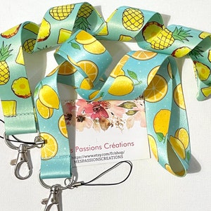 Neck strap, Key ring cord, Lanyard, Bus card, Navigo Pass ref 15... Fruit theme ananas 2