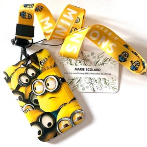 DUO Tour de cou, Cordon porte clefs, Lanière, Carte de bus, Pass Navigo  + porte carte/badge  OU Tour de cou seul .. TP Thème Minions