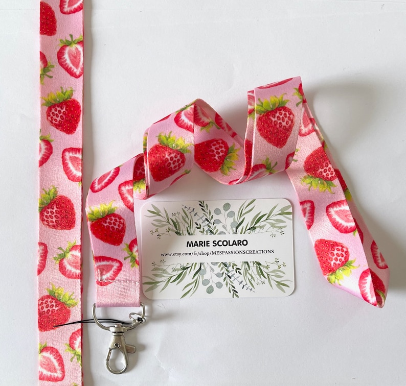 Neck strap, Key ring cord, Lanyard, Bus card, Navigo Pass ref 15... Fruit theme fraise