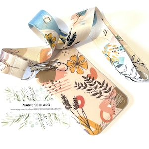 Tour de cou, Cordon porte clefs, Lanière, Carte de bus, Pass Navigo + Porte carte/badge, réf 05 ... TP Thème Feuillage Fleurs
