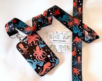 DUO Neck strap, Key ring cord, Lanyard, Bus card, Navigo pass + matching card holder .. OCTOPUS OCTOPUS theme