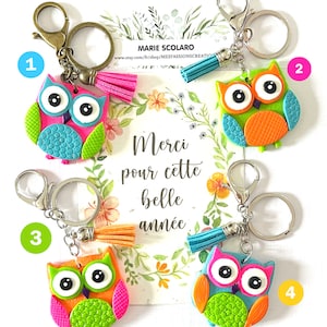 Porte clés Chouette + carte à planter pour Maîtresse, Maître, , Atsem, Ass maternelle  à personnaliser pour...de la part de  .....