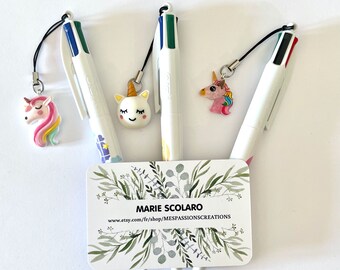 Breloque pour stylo 4 couleurs  ou pour téléphone thème Licorne   SLD