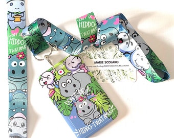 DUO Neck strap, key ring cord, bus card + matching card holder... Hippo theme