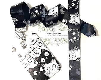 DUO Neck strap, Key ring cord, Lanyard, Bus card, Navigo pass or card/badge holder ref 62 bis ... Cats theme TP