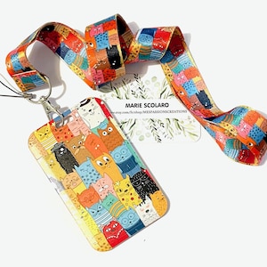 Tour de cou, Cordon porte clefs, Lanière, Carte de bus, Pass Navigo ou porte carte/badge  réf 62 bis ... Thème  chats TP