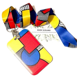 PRM DUO Tour de cou, Cordon porte clefs, Lanière, Carte de bus, Pass Navigo + Porte badge assorti  Thème Couleurs