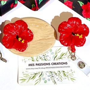 Badge + reel for nurse, caregiver, etc.... Hibiscus flower theme