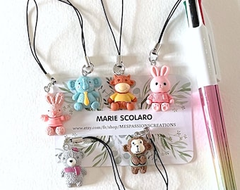 4-color pen charm or phone charm with a plush animal theme