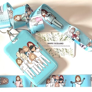 DUO Tour de cou, Cordon porte clefs, Lanière, Carte de bus, Pass Navigo, Porte carte/badge assorti Réf M17 Thème Soignants