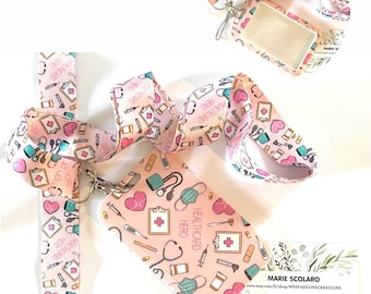 Tour de cou + porte badge assorti      ou     tour de cou seul  Réf M7.. Thème accessoires soignant