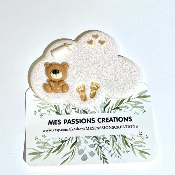 Badge for childcare assistant, Midwife, Childcare worker, OURSON pediatric theme, glittery white cloud shape
