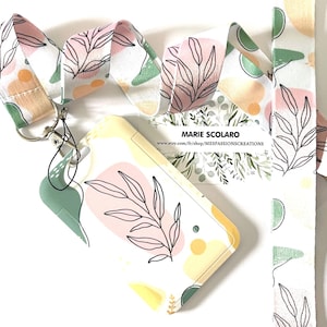 DUO Correa para el cuello, llavero, cordón, tarjeta de autobús, tarjeta Navigo + tarjetero a juego ref. 09 ... Tema floral TP