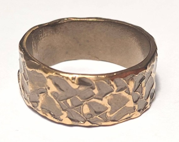 Handmade textured bronze wide band ring, an artisan jewel with organic shapes, on your size or adjustabile, a gift idea for her