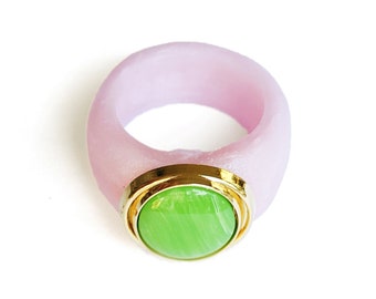 Anello Caramelle - rosa quarzo e verde pistacchio