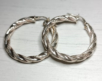 Hoop earrings with knitted mesh - 925 silver - handmade