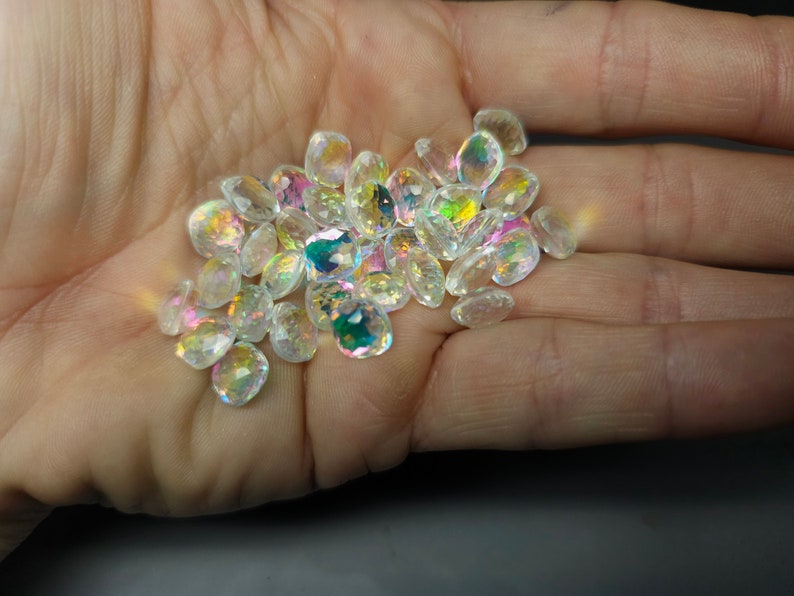Glass crystal aura quartz 8 mm green & blue image 6