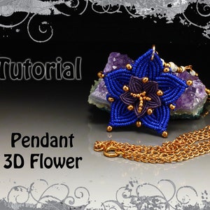 TUTORIAL - 3D flower micro macrame pendant - macrame pattern - jewellery making instructions