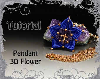 TUTORIAL - 3D flower micro macrame pendant - macrame pattern - jewellery making instructions