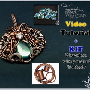 VIDEO tutorial and KIT - Fantasia - amulet - wire weave pattern - Aura quartz pendant