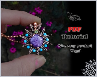 PDF Tutorial - wire wrap 'Vega' pendant - wire weaving pattern - DIY jewellery