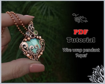 PDF Tutorial  'Aqua' wire wrap pendant - wire weaving pattern - DIY jewellery