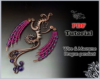 PDF tutorial -  Dragon pendant - macrame & wire pattern - necklace tutorial - dragon necklace
