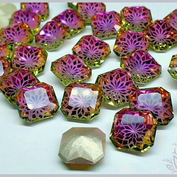 Glass crystal - square - 14 mm - Rivoli - square - 14 mm - Rose garden