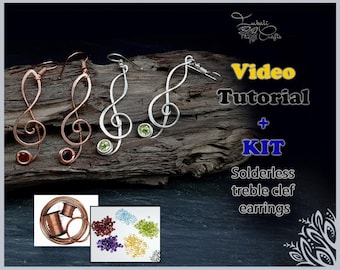 Kit + VIDEO tutorial - Treble clef earrings