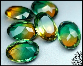 Glass crystal - Oval - 18 mm -green yellow ombre