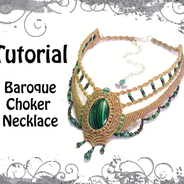 TUTORIAL - Olive green baroque necklace - Malachite baroque choker - natural gemstone necklace
